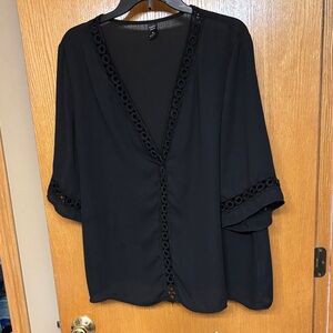 5 for $25 Chic Black Blouse with Lace Trim
